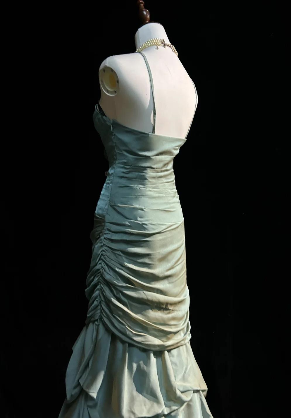 Forest Green Spaghetti Straps Mermaid Satin Long Prom Dresses Sweet 16 Formal Evening Dresses HZ1108