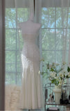Vintage Gothic White Mermaid Chiffon Spaghetti Straps Party Dresses Elegant Shiny Beaded Evening Dresses HZ1108