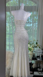 Vintage Gothic White Mermaid Chiffon Spaghetti Straps Party Dresses Elegant Shiny Beaded Evening Dresses HZ1108
