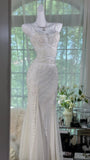 Vintage Gothic White Mermaid Chiffon Spaghetti Straps Party Dresses Elegant Shiny Beaded Evening Dresses HZ1108