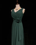 Simple Dark Green V-neck Chiffon A-Line Bridesmaids Dress, Elegant Evening Dress HZ1108
