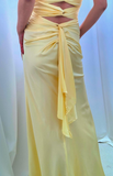 Sexy Yellow Backless Satin Sheath Spaghetti Strap V-Neck Party Dress Prom Dress HZ1108