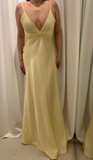 Sexy Yellow Backless Satin Sheath Spaghetti Strap V-Neck Party Dress Prom Dress HZ1108