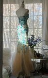 Elegant Blue Sweetheart Mermaid Tulle Evening Dresses Gorgeous Beaded Long Prom Dresses HZ1108