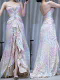 Vintage Colorful V-neck Chiffon Long Prom Dresses Shiny Beaded Backless Evening Dresses with Silt HZ1108