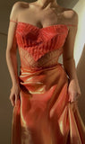 Gorgeous Orange Spaghetti Straps A-Line Tulle Beaded Party Dresses Elegant Prom Dresses HZ1108