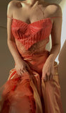 Gorgeous Orange Spaghetti Straps A-Line Tulle Beaded Party Dresses Elegant Prom Dresses HZ1108