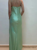 Fairytale Spaghetti Strap Green Satin Sheath Evening Dresses Gothic Prom Dresses HZ1108
