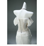 Glam White Taffeta Off-the-shoulder Mermaid Evening Dress Beaded Long Prom Dresses HZ1108