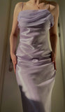 Gentle Lilac Spaghetti Straps Sheath Ball Dress Vintage Satin Evening Dress HZ1108