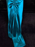 Elegant Teal Spaghetti Straps Satin Sheath Backless Retro Long Party Dress HZ1108