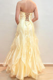 Chic Yellow Strapless Chiffon Mermaid Backless Evening Dresses HZ1108