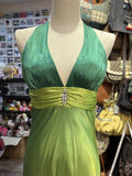 Vintage Gradient Green V-Neck Satin Backless Long Party Dresses HZ1108