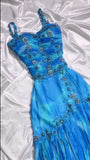 Vintage Blue Spaghetti Straps A-Line Chiffon Beaded Party Dresses Homecoming Dress HZ1108