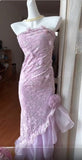 Royal Purple Strapless Lace Chiffon Party Dress Elegant Evening Dress HZ1108