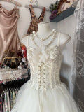 Classic Off-White Spaghetti Strap A-Line Layered Tulle Wedding Dress HZ1108