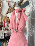 Sweet V-neck Pink A-Line Party Dresses Backless Cocktail Party Dress HZ1108