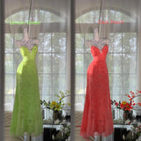 Gorgeous Butter Yellow Spaghetti Straps A-line Tulle Beaded Long Prom Dresses Backless Evening Gowns HZ1108