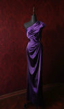 Elegant Dark Purple One Shoulder Satin Sheath Simple Evening Dresses HZ1108