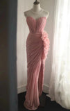 Sweet Peach Strapless Sheath Evening Dress Simple Bridesmaid Dress HZ1108