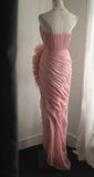 Sweet Peach Strapless Sheath Evening Dress Simple Bridesmaid Dress HZ1108