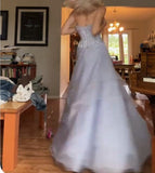 Lovely Lilac Strapless Tulle A-Line Long Prom Dresses Unique Wedding Dresses HZ1108