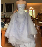 Lovely Lilac Strapless Tulle A-Line Long Prom Dresses Unique Wedding Dresses HZ1108