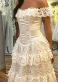 Elegant Ivory Off Shoulder Tulle Lace A-line Wedding Dress HZ1108