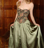 Vintage Olive Green Strapless Satin A-Line Bridesmaid Dress Sweet Formal Evening Dress HZ1108