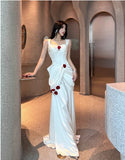 Elegant White Satin Mermaid Off-the-shoulder Long Prom Dresses Simple Formal Evening Dresses HZ1108