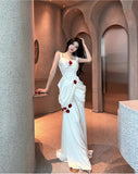 Elegant White Satin Mermaid Off-the-shoulder Long Prom Dresses Simple Formal Evening Dresses HZ1108