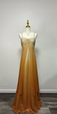 Vintage Gradient Yellow Spaghetti Straps Sheath Chiffon Long Prom Dresses Evening Dress HZ1108