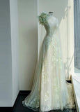 Fairytale Light Green One Shoulder A-Line Tulle Applique Wedding Dress Formal Evening HZ1108