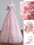 Gorgeous Pink Off-the-shoulder A-Line Tulle Sequin Applique Wedding Dress Sweet 16 Dresses HZ1108