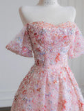 Gorgeous Pink Off-the-shoulder A-Line Tulle Sequin Applique Wedding Dress Sweet 16 Dresses HZ1108