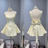 Cute Square Neck A-line Backless Birthday Dress Bow Short Prom Dress Sweet Homecoming Dress HZ1108