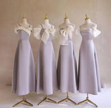 Gentle Purple Satin with Bow A-Line Bridesmaid Dress, Elegant Formal Evening Dress HZ1108
