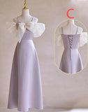 Gentle Purple Satin with Bow A-Line Bridesmaid Dress, Elegant Formal Evening Dress HZ1108