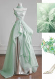 Unique Light Green A-Line Wedding Dresses Sweet Chiffon Strapless Long Prom Dresses HZ1108