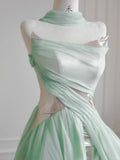 Unique Light Green A-Line Wedding Dresses Sweet Chiffon Strapless Long Prom Dresses HZ1108