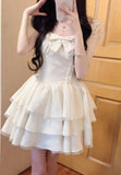 Sweet Lace Layered Homecoming Dress with Bow Tulle Retro Short Prom Dresses HZ1108