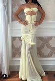 Sexy Yellow Chiffon Mermaid Evening Dress Chic Strapless Party Dress HZ1108