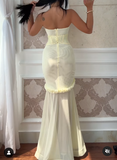 Sexy Yellow Chiffon Mermaid Evening Dress Chic Strapless Party Dress HZ1108