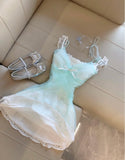 Ocean Blue Tulle Unique Lace Strap Short Party Dresses Homecoming Dress HZ1108