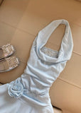 Gorgeous Light Blue Halter Neck Chiffon Backless Homecoming Dress Short Party Dress HZ1108