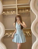 Gorgeous Light Blue Halter Neck Chiffon Backless Homecoming Dress Short Party Dress HZ1108