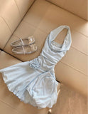 Gorgeous Light Blue Halter Neck Chiffon Backless Homecoming Dress Short Party Dress HZ1108