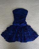 Vintage Dark Sapphire Strapless Chiffon Lace Short Prom Dresses Sweet Homecoming Dresses HZ1108