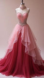 Gorgeous Peach Strapless Sweetheart A-Line Wedding Dress Beaded Tulle Long Prom Dresses HZ1108