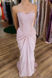 Pink Strapless Chiffon Mermaid Long Evening Dress HZ1108